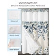 thumbnail image 4 of No Hook Shower Curtain with Snap-in Liner, Navy Blue Eucalyptus Waterproof Fabric Bathroom Curtains, Farmhouse Weeping Leaves Linen Bath Curtains & Mesh Top Window 72"x78" Long, 4 of 9