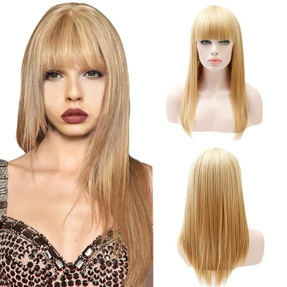 〖DOPI〗Fashion Blonde Long Straight Wig Synthetic Fringe Long Wigs 25 inches