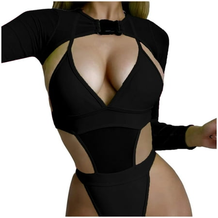 

Women Monokini Swimwear Sexy Deep V-Neck Beachwear Bra Solid Color Swimwears For Holiday