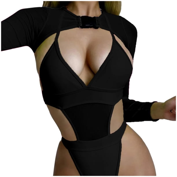 Gibobby Trajes de baño mujer una pieza Traje de baño Monokini para mujer Traje de baño sexy con cuello en V profundo Sujetador Trajes de baño de color só(Negro,G)