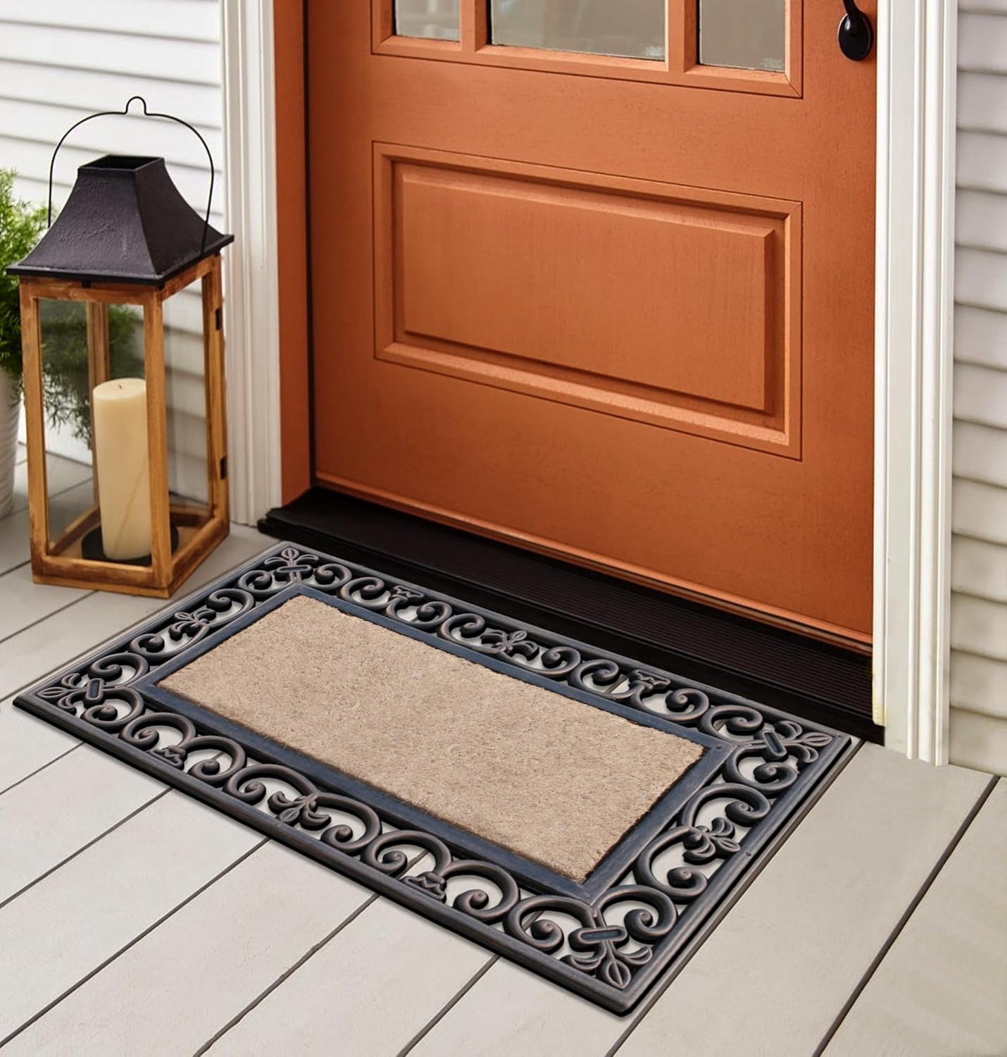 A1HC First Impression Classic Paisley Border Rubber Coir Door Mat for Outdoor Front Door Entrway Doormat 18 in. x 30 in.