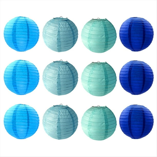 Faroles de Papel Azules, Farolillos Decorativos Colgantes de Papel Redondos Chinos, Luces para Decoración del Hogar, Fiestas, Bodas, 12 Piezas
