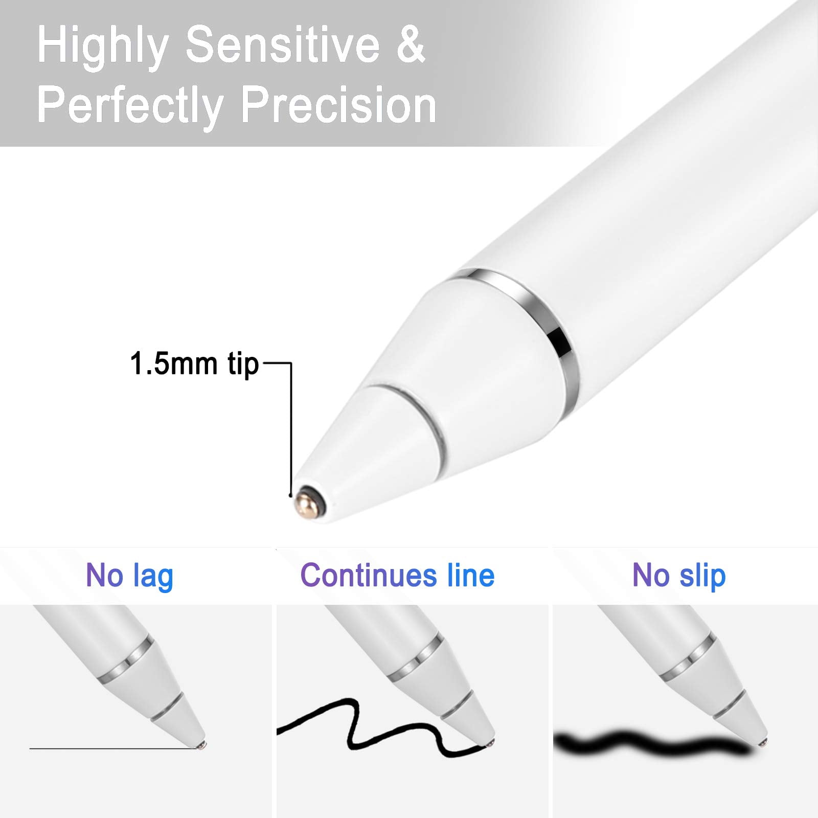 Stylus Pen for iPad, WeluvFit Digital Stylish Pen Pencil Rechargeable, Compatible with All Touch Screens, White