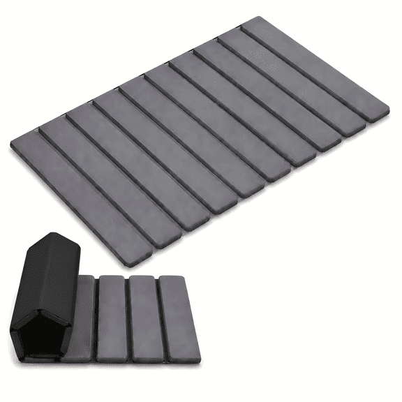 Foldable Stone Bath Mat 23.6 x 15.5 Inch, Grey Diatomaceous Earth Shower Mat, Super Absorbent Quick Dry Non Slip Bathroom Floor Mat, Easy to Clean & Store