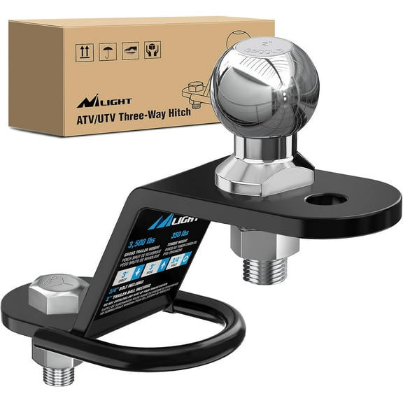 Pre-Owned Nilight ATV/UTV Three-Way Hitch with 2 Inch Ball 3500lbs 3 Trailer Hitch Ball Mount Lawn Mover Hitch ATV UTV Trailer Hitch Adapter 3" Drop/Rise 3 Mounting Options