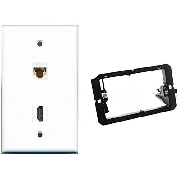 RiteAV - Mounting Bracket and (1 Gang Flat) HDMI Cat6 White Wall Plate White