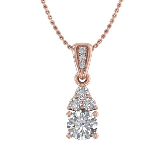 1/2 Carat Diamond Solitaire Pendant Necklace in 14K Rose Gold (Included Silver Chain) (I1-I2 Clarity)