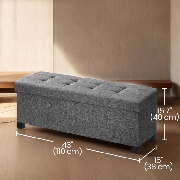 LEDREM 43" Storage Ottoman Bench with 660lb Capacity, End of Bed Bench, Folding Ottoman with Storage, Footrest, Slate Gray