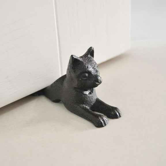 Masteelf Cast Iron Cat Shape Safety Windproof Creative Door Stopper Home Door Locomotion Stopper Heavy Duty Wedge Door Stop Portable Doorstops for Home Office School (Black 15.5*7.5*6.5cm)