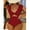red, variant on Contrast Mesh One Piece Swimsuit, V Neck Solid Color Backless Tummy Control High Cut Bathing Suit, Women's Swimwear & Clothing