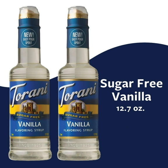 Torani Sugar Free Vanilla Syrup, Authentic Coffeehouse Bottled Syrup, 12.7 oz, Pack of 2
