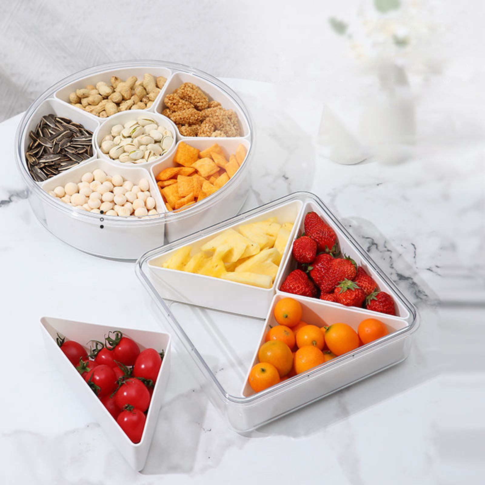 XKHHLH Divided Veggie Tray with Lid Snackle Box Serving Container Salad Keeper with Removable Boxes Stackable Refrigerator Organizer Bins Produce Saver for Meal Prep Fruit