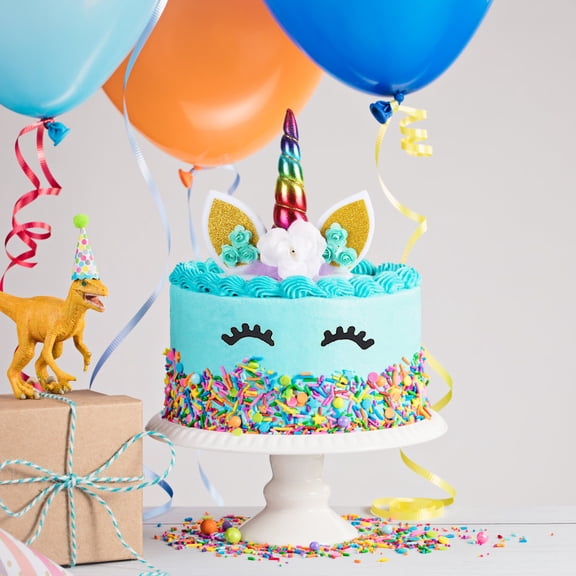 Unicorn Cake Topper Set with Rainbow Horn & Headband, Colorful Party Decorations for Birthday, Baby Shower, Wedding
