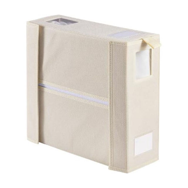Caja organizadora de sábanas | Organizador de tela de 4 piezas para armario | Solución de almacenamiento para el dormitorio con asas laterales y portatarjetas