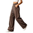 thumbnail image 7 of ClodeEU Women's Drawstring Elastic High Waist Wide Leg Corduroy Pants,Solid Color Loose Casual Trousers With Pockets ,Women's Plus L, 7 of 7