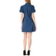 thumbnail image 3 of Vestido de mezclilla para mujer Inspire Chic, con mangas cortas abullonadas y botones, color azul oscuro, 3 of 7