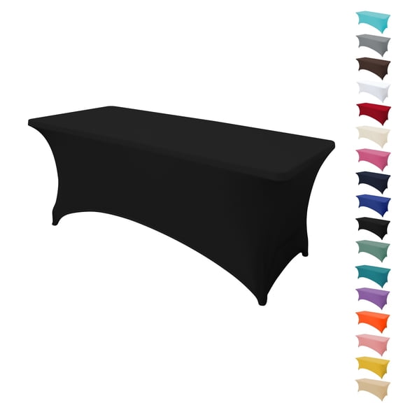 SUKAIKEQA 4FT Table Cloth for Rectangular Fitted Events Stretch Black Table Covers Washable Spandex Tablecloth Protector for Party, Wedding, Cocktail, Banquet, Festival