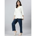 thumbnail image 5 of Janasya Indian V-Neck 3/4 Puff Sleeve Solid White Rayon Top For Women, 5 of 7