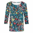 thumbnail image 5 of CYMMPU Summer Fashion Shirts 3/4 Sleeve Flower Pattern Loose Fit Spring Tunic Tops Boho Blouses for Women Dressy Casual Round Neck Lightweight Basic T-Shirts Multicolor XXXL, 5 of 5