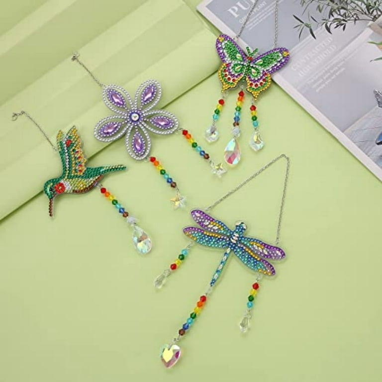 2 Pcs Diamond Painting Suncatcher Art DIY Wind Chime Kit Double Sided 5D  Butterfly and Hummingbird Diamond Painting Wind Chimes Sun Catchers Hanging