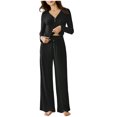 thumbnail image 2 of ylioge Womens 2 Piece Pajama Sets Casual Solid Color Long Sleeve Tops Wide Leg Pants Comfortable Loungewear Homewear Pajamas Outfits Set, 2 of 7