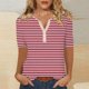 thumbnail image 2 of Camiseta de Manga Corta para las Mujeres con Cuello en V de Impresión de Rayas con Botón, Blusa Casual para el Hogar Y Diario, 2 of 5