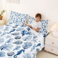 thumbnail image 3 of spefrowx Watercolor Seahorse Queen Sheets for Kids, Blue Coral Spiral Shell Queen Sheet Sets, 4-Piece, 1 Flat Sheet, 1 Fitted Sheet and 2 Pillowcases, 3 of 5