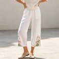 thumbnail image 4 of Utoimkio Women's Cropped Pants Linen Elastic Waist Floral Embroidery Capri Trousers with Side Pockets for Summer Beach Daily Walk, 4 of 9