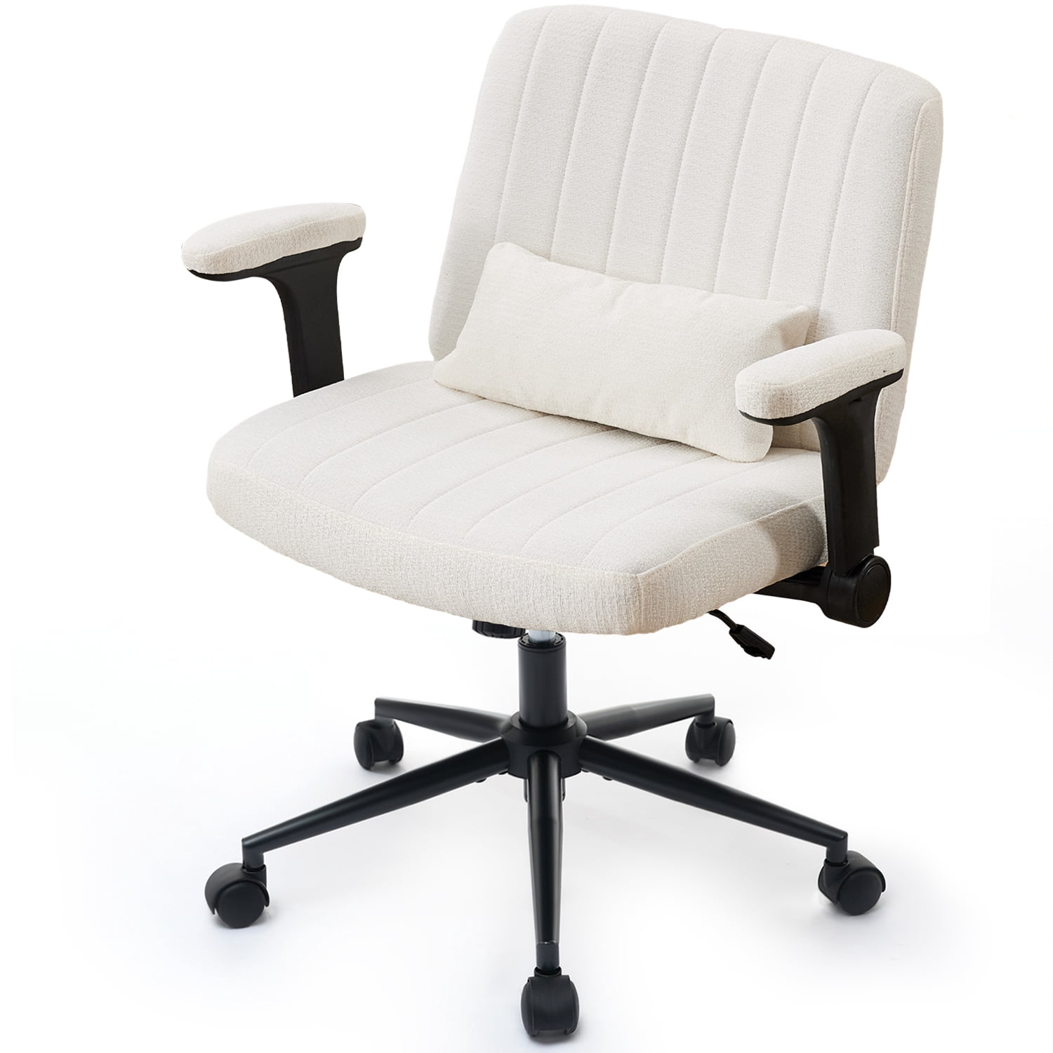 IPKIG Ergonomic Office Chair with Wheels and Flip-Up Arms, Wide Seat Swivel Desk Chair for Home Office, Computer, Vanity, Chenille Beige
