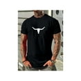 thumbnail image 1 of Camiseta gráfica estilo vaquero occidental para hombre - Camiseta informal negra de manga corta extragrande con diseño de calavera blanca de cuernos largos, perfecta para ropa urbana y actividades al, 1 of 6