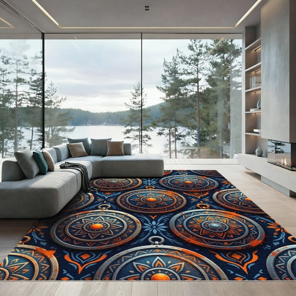ODIKA 4' x 6' Machine Washable Non-Slip Area Rug, oriental geometric High Traffic Rug, Blue, 1155527