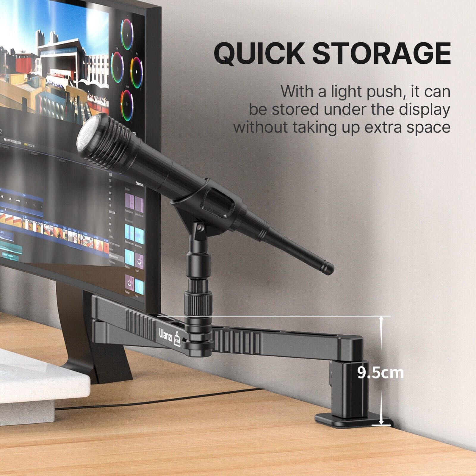 Ulanzi LS26 Low Profile Microphone Arm with Cable Management Desk Clamp 360° Rotatable Foldable Mic Stand for Streaming Podcasting Recording – Fits 1/4" 3/8" 5/8" Microphones