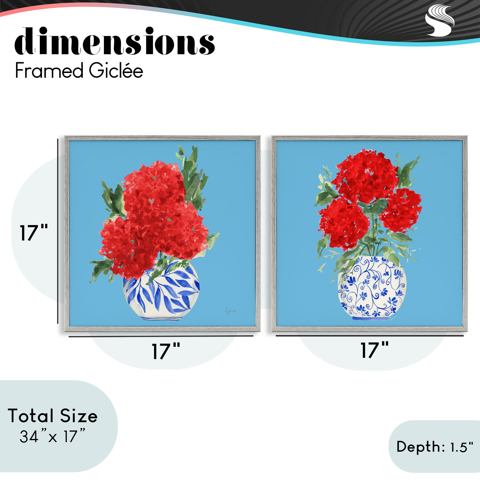 Stupell Industries Bright Red & Blue Hydrangeas 2 Piece Gray Framed Giclee Art Set, design by Lucille Price