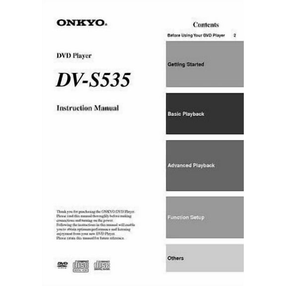 Instruction Manual ONLY for Onkyo DV-S535 DVD Player Owners Manual REPRINT