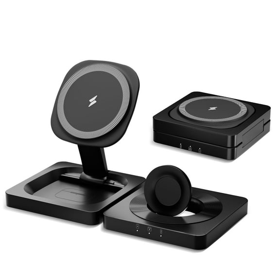 3 in 1 Magnetic Foldable Portable Wireless Charger, Fast Charging 15W Compatible with iPhone 17 16 15 14 13 12 11 8 X XR SE, Watch Charger for iWatch Series,for AirPods Pro 4 3 2 1 (Black)