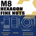 thumbnail image 2 of 20pcs M8x1.0mm 304 Stainless Steel Hexagon Metric Fine Thread Hex Nuts Hex Locknuts Hexagon Head Machine Nuts Hexagon Nut Hardware, 2 of 5