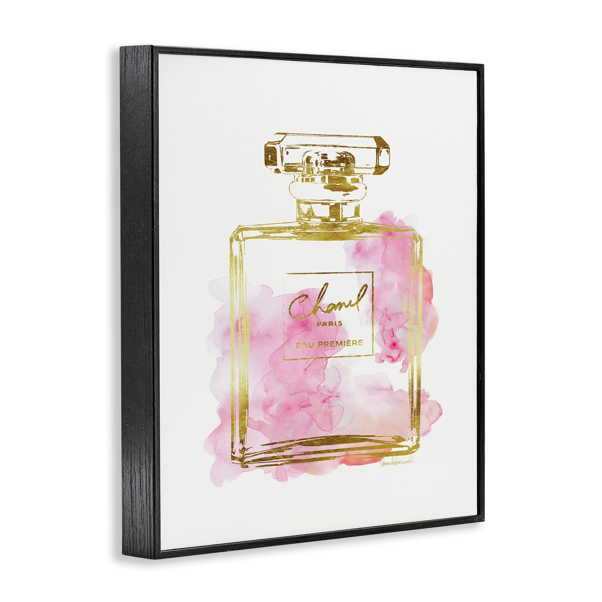 The Stupell Home Decor Collection Glam Perfume Bottle Gold Pink Framed Giclee Texturized Art