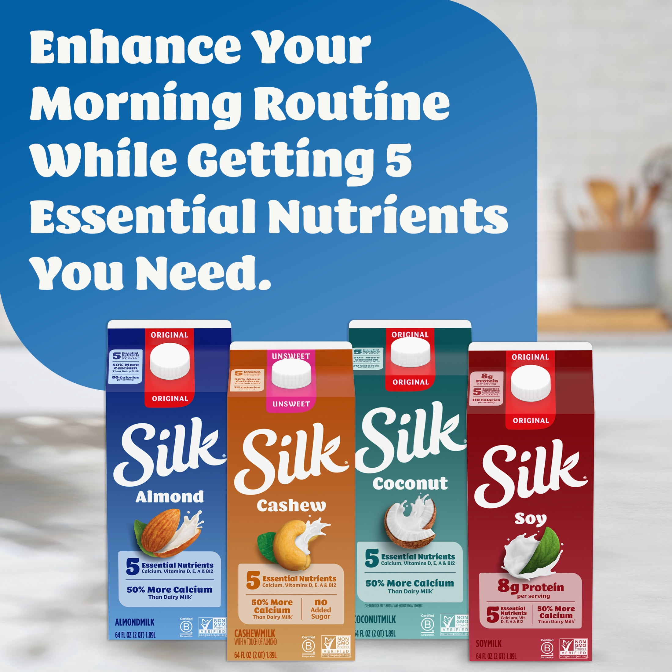 Silk Dairy Free, Gluten Free Original Soy Milk, Plant Based Milk Bottle, 96 fl oz