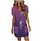 thumbnail image 1 of Mini Vestido de Verano Color Sólido Cuello en V Manga Corta Vestido de Becerro Medio, Vestido Corto de Verano, 1 of 5