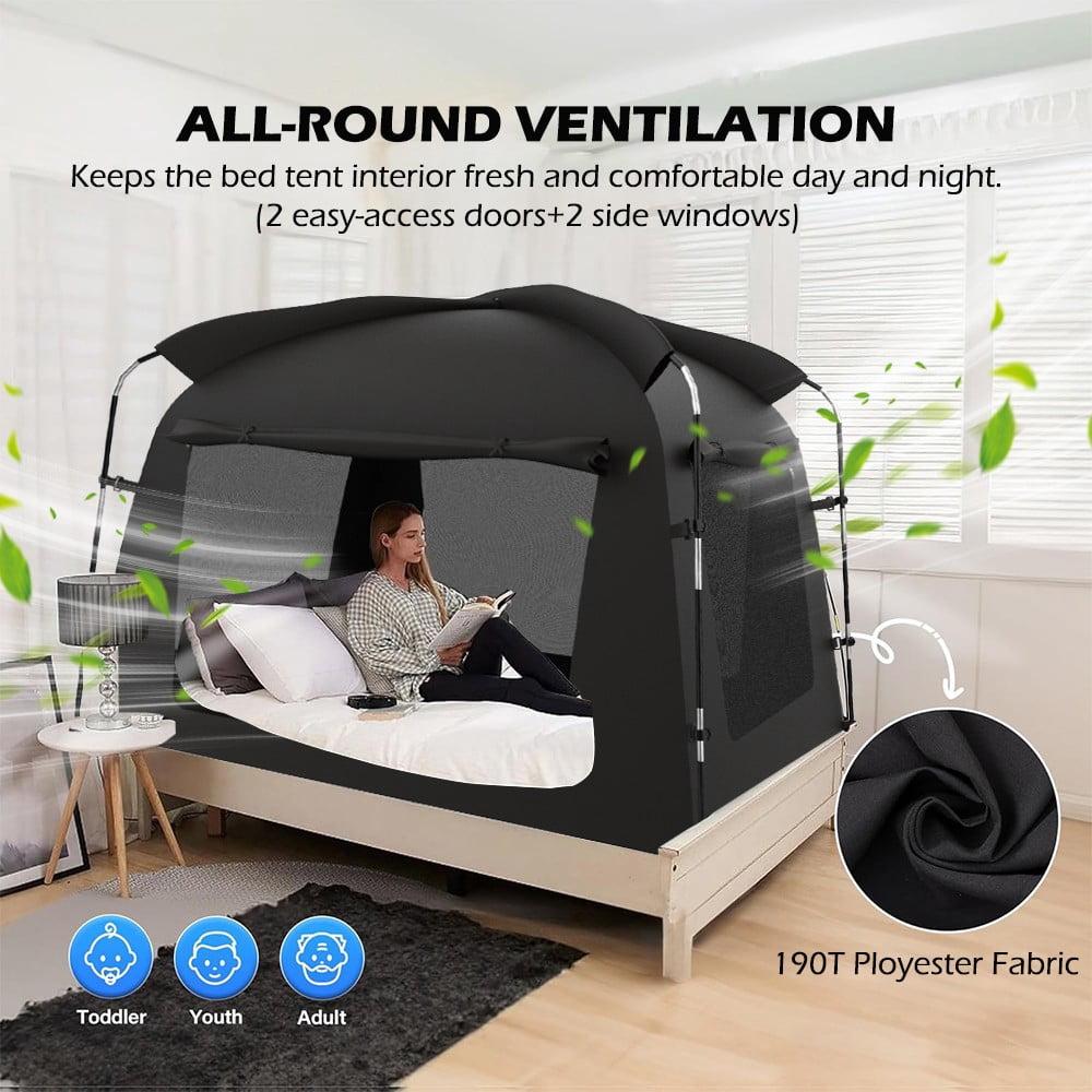 ASTRAEA Bed Tent, Portable Twin Size Privacy Bed Tent Canopy with 2 Doors, Breathable Blackout Indoor Canopy for Kids Adults Sleeping