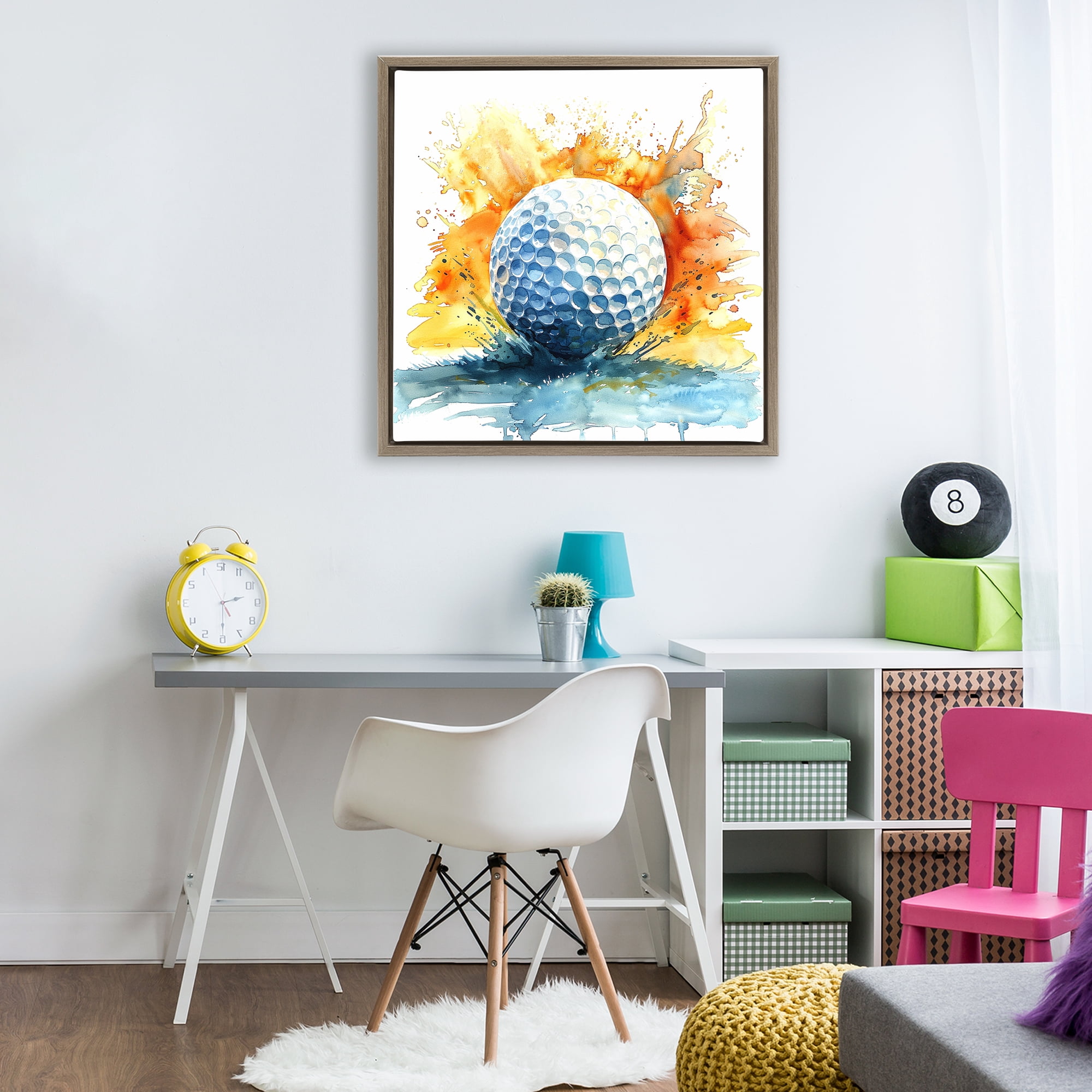 Stupell Industries Golf Splash Watercolor Burst Brown Framed Floater Canvas Wall Art, design by LSR Design Studio