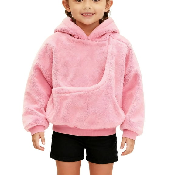 Kids Fleece Hoodie Pullover with Kangaroo Pocket Soft Plush Long Sleeve Sweatshirt for Boys and Girls Cozy Warm Wearable Top