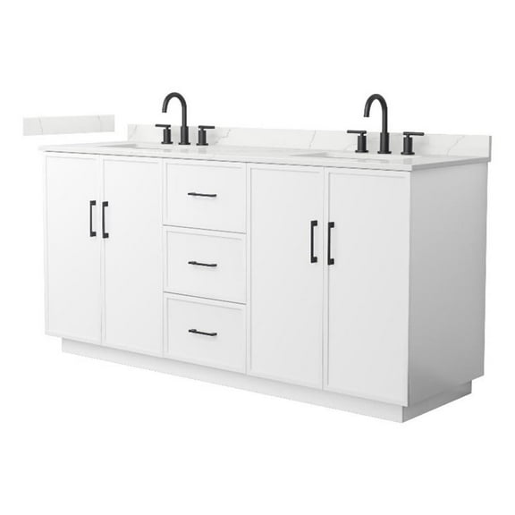 Elan TK 72" White Double Vanity & Giotto Quartz Top (3-Hole) & Black Trim