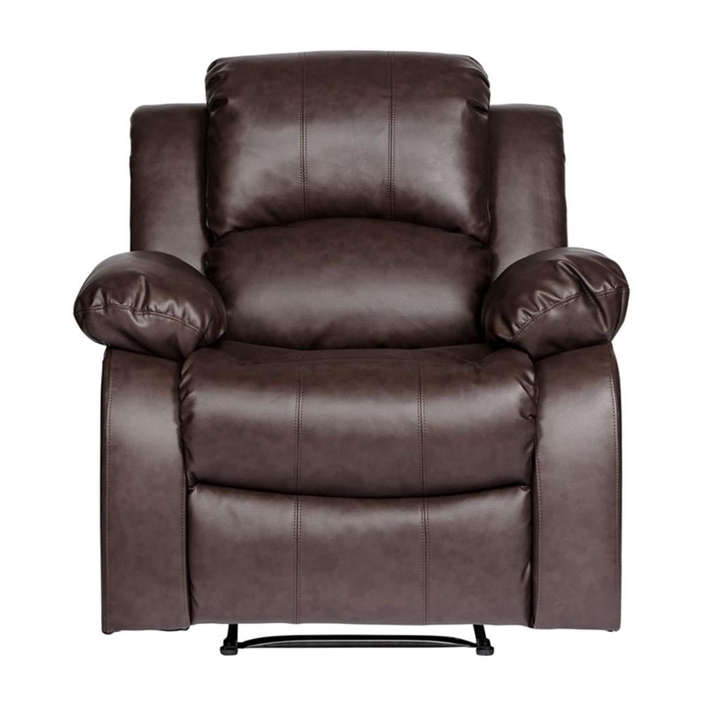 Pemberly Row Traditional Faux Leather Reclining Chair in Brown