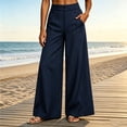 thumbnail image 2 of KHONTS Women's Striped Wide Leg Pants Culottes Elastic High Waisted Casual Palazzo Pants with Pockets Navy L, 2 of 4