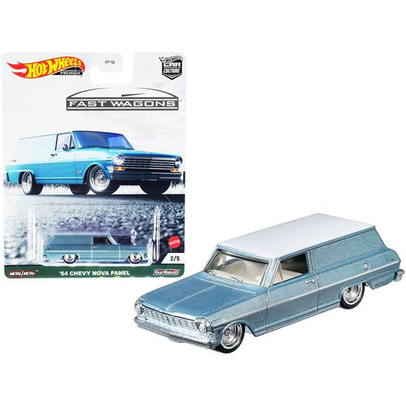 1964 Chevrolet Nova Panel Light Blue Metallic with White Top ''Fast Wagons'' Series Diecast Model Car by Hot Wheels
