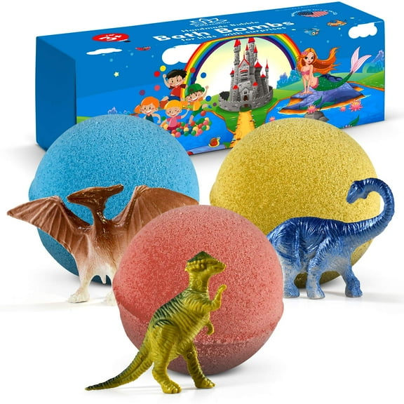 Big Bath Bombs for Kids with Surprise Inside Amazing DINOSAUR Big Toys Handmade in USA Natural and Safe by Relaxcation 3 Set