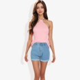 thumbnail image 5 of Women's Halter Neck Knit Tank Top with Ribbed Design and Stretchy Fit for Casual Summer Wear- Medium, Pink, 5 of 5