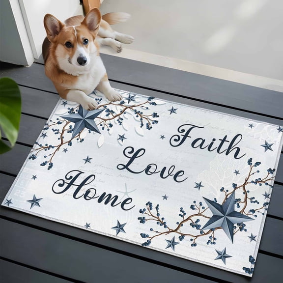 Blue Texas Star Front Door Rugs 2x3 ft Vintage Berry Faith Love Home Blue Background Small Rug for Entryway Non Slip Washable Bathroom Door Mat Absorbent Floor Mat for Indoor Entrance