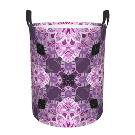 TEQUAN Waterproof Laundry Hampers, Kaleidoscope Mandala Fractal Pink Pattern Clothes Storage Basket with Handle (S)